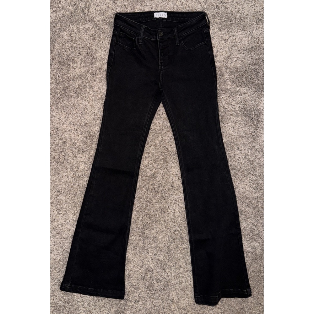 Cello Womens Size 3 Black Flare Bell Bottom Stretch Jeans 26x31
